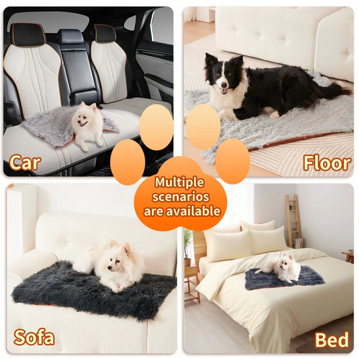 Light grey double-layer velvet plush pet blanket folded on a sofa next to a dog.