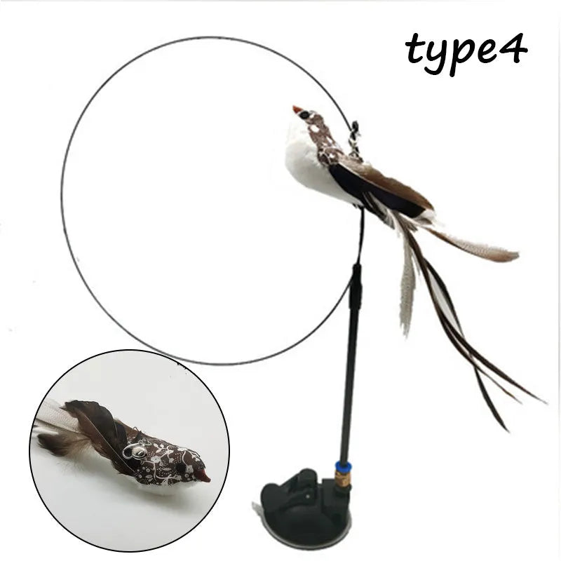 Detachable sucker cat stick with feather attachment, PVC rod and steel wire in picture colour