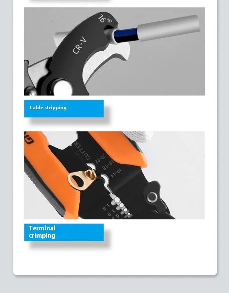 Fully automatic wire stripping pliers with high carbon steel blades and 45 # steel construction, 0.361kg weight