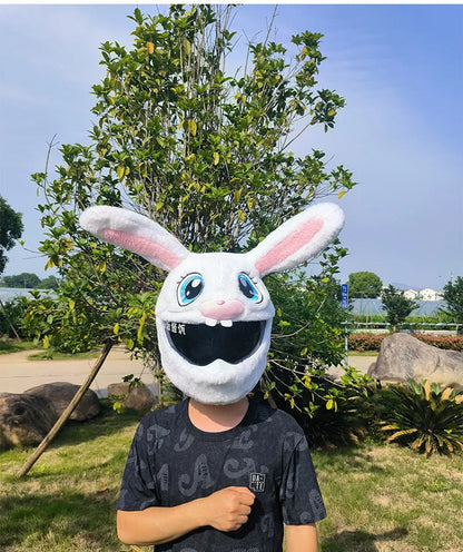 White long eared rabbit head decorative helmet cover for electric motorcycle