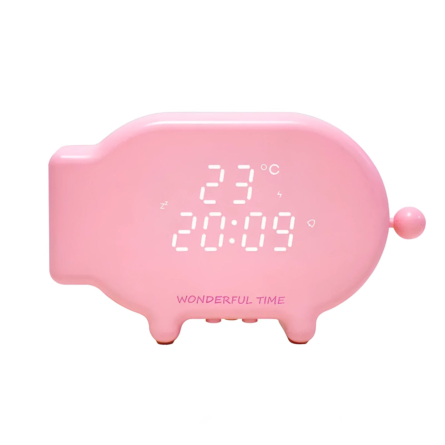 Blue LED alarm clock showing time and temperature with two USB charging ports