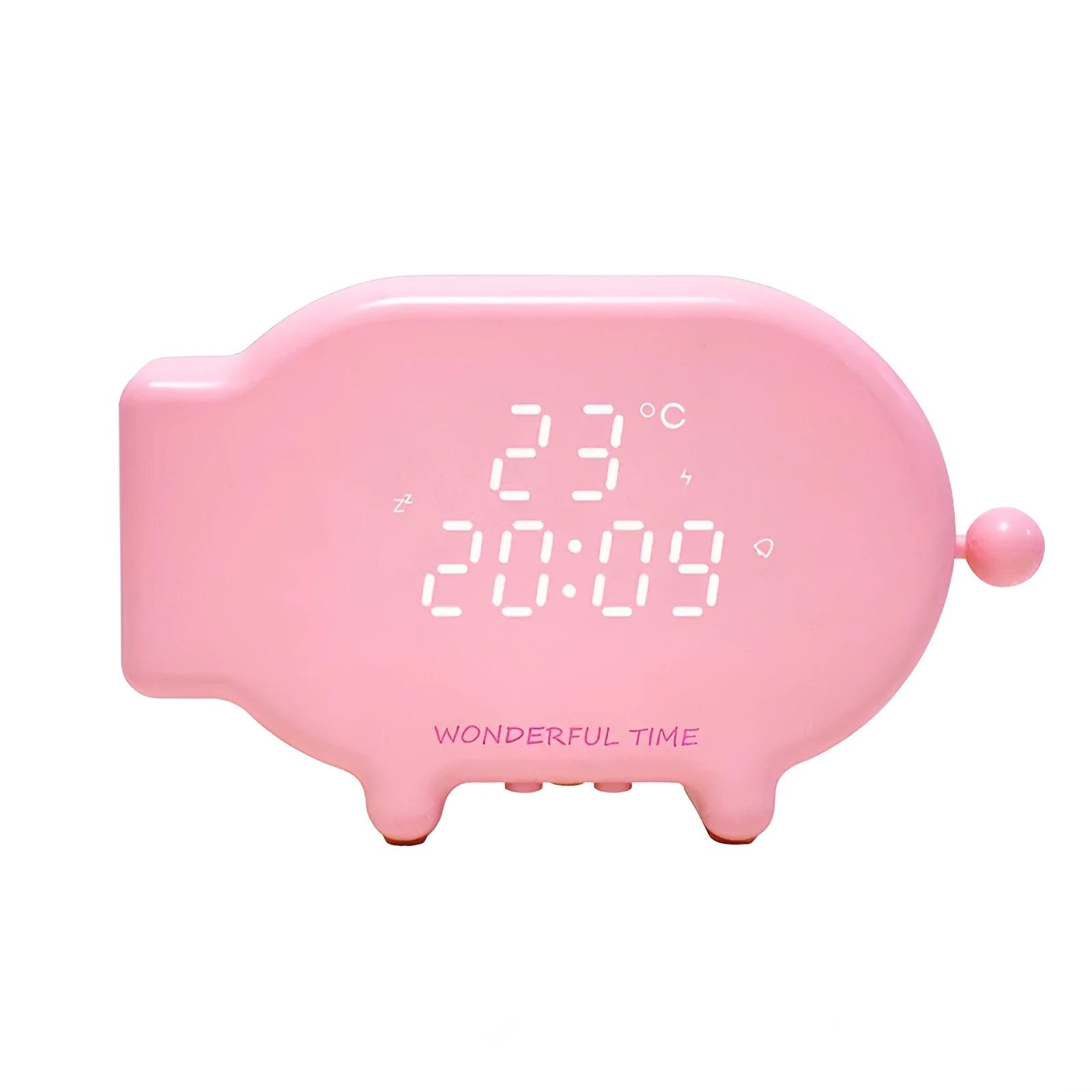 Blue LED alarm clock showing time and temperature with two USB charging ports