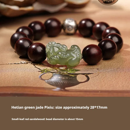 Hetian jade bracelet with black and red adjustable ropes in traditional Chinese design
