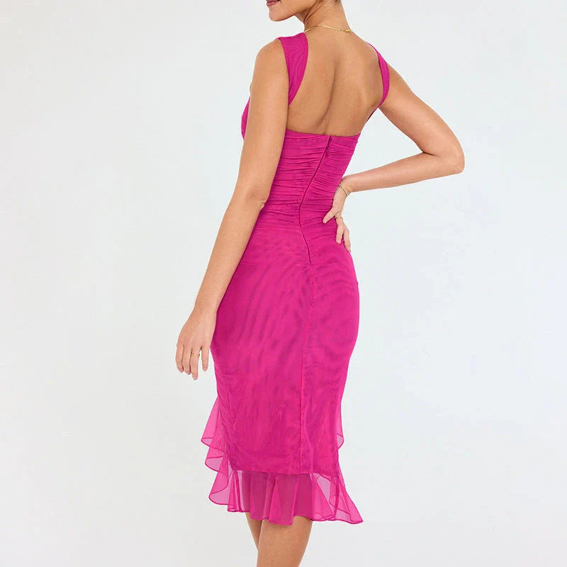 Chic sleeveless sheath dress in various colors, featuring a unique collage/splicing design and a form-fitting silhouette
