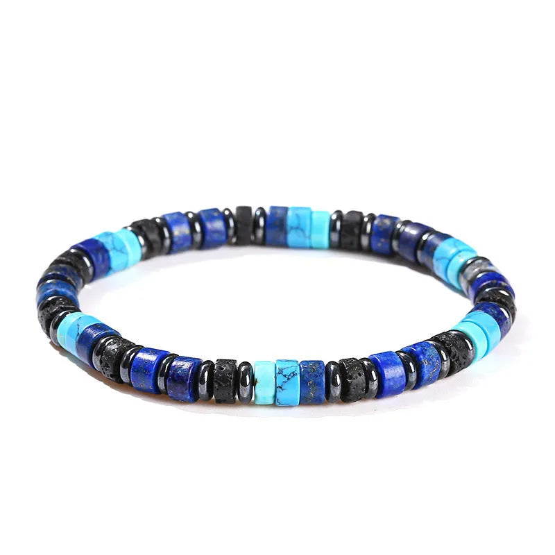 Men's natural volcanic rock hematite spacer bead bracelet with 6mm geometric beads