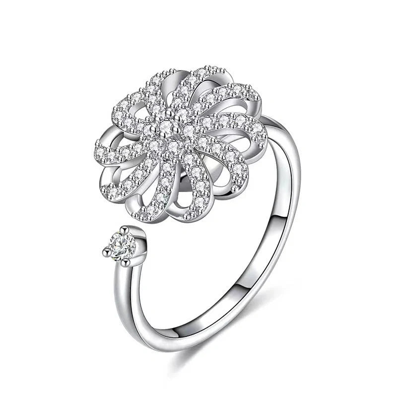 Women's adjustable rotatable butterfly ring with zircon inlay, available in multiple designs