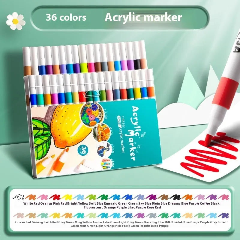 Boxed set of multicolour acrylic marker pens for student painting and artwork projects