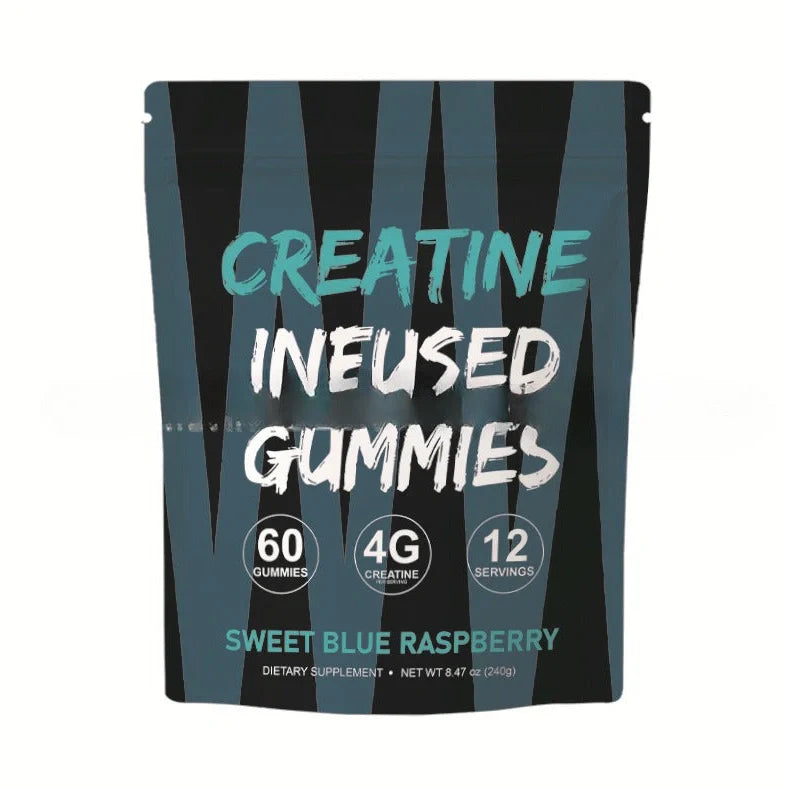 Box of 60 creatine monohydrate gummy nutritional supplements with room temperature storage