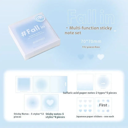 Square 70mm gradient parchment notepad set with sticky notes, plain paper, and stickers in blush colour.