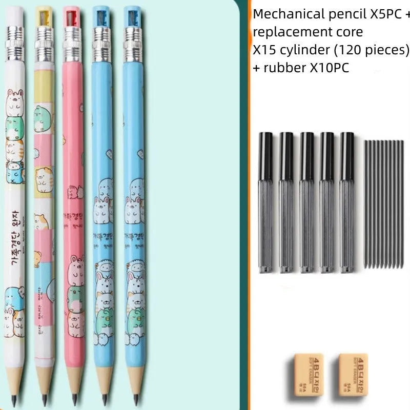 Children's cartoon style mechanical pencil with 2B lead and replacement cores