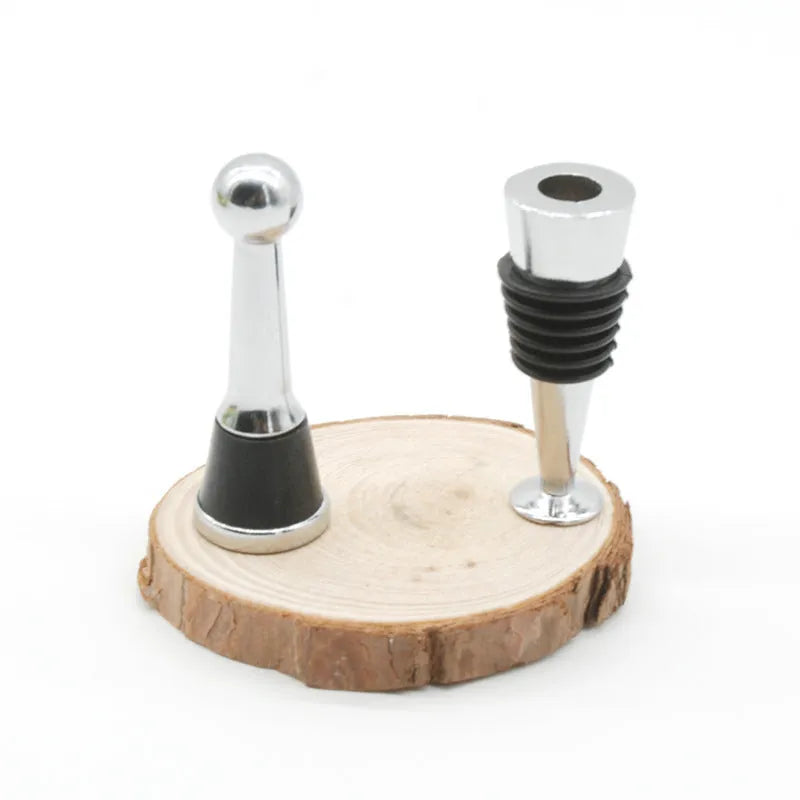 Silver zinc alloy threaded wine bottle stopper with silicone seal component for M8M10 compatibility