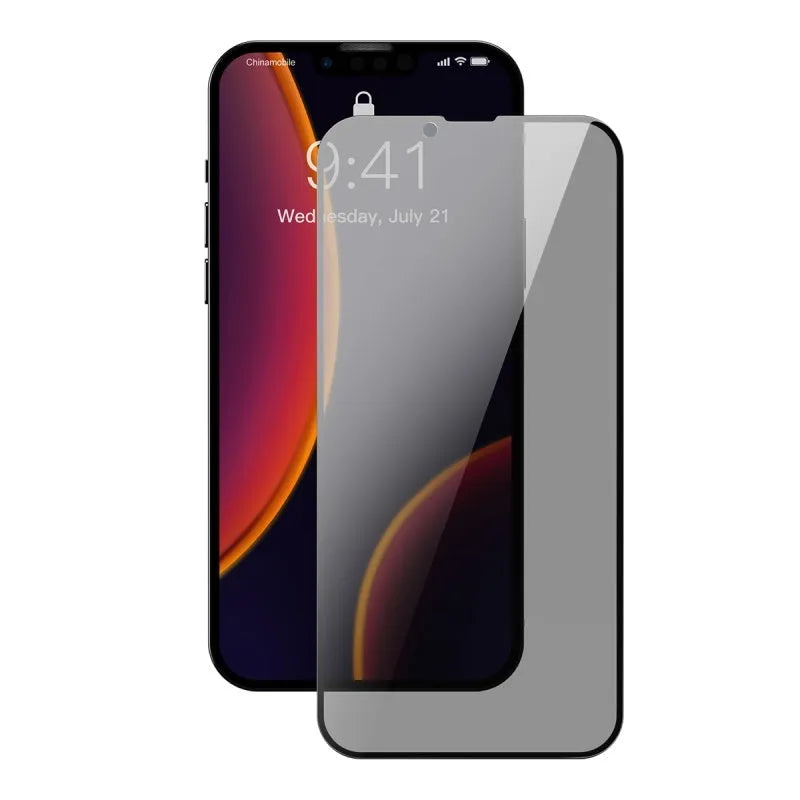 Full screen privacy tempered glass film for iPhone 5.4 inch 2021 model in black, HD front film with fitting tools