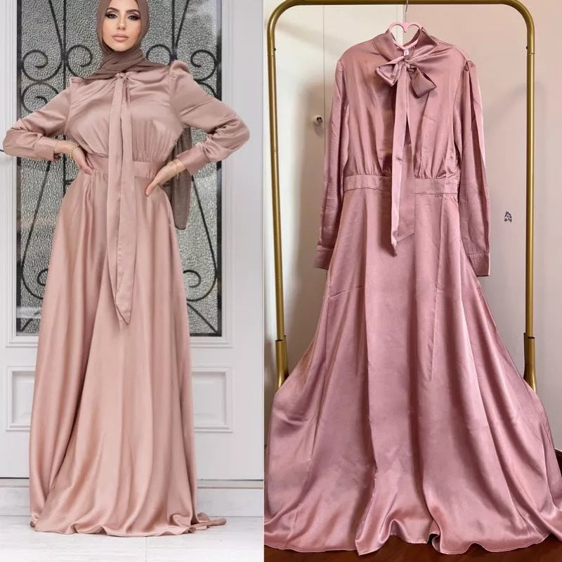 Women's Middle East Arabic Style Dress in cotton blend, available in burgundy, light green, and pink