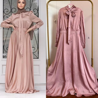 Women's Middle East Arabic Style Dress in cotton blend, available in burgundy, light green, and pink