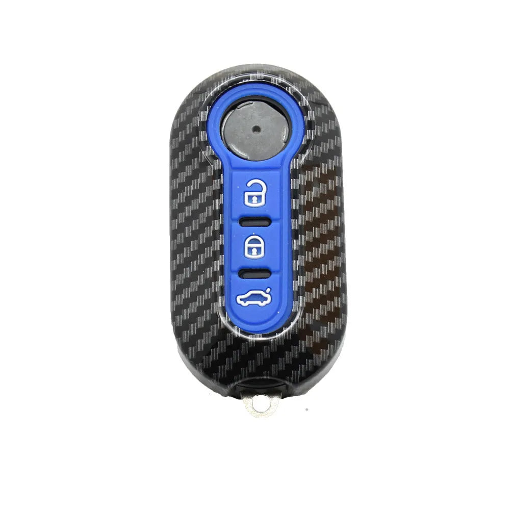 Fiat 500 car key replacement case in black ABS plastic with carbon fibre design