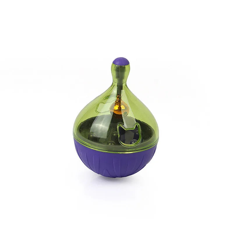 Pet tumbler toy food feeder for dogs and cats with built-in bell, blue large 13.5cm and purple small 8.5cm
