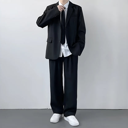 Plus size men's three-piece suit set with jacket, trousers, white shirt and tie
