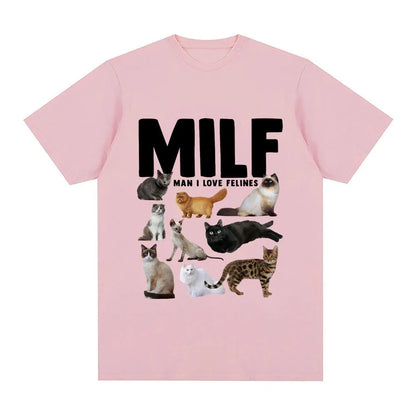 Funny cat lover graphic cotton t-shirt with printed designs in multiple colours
