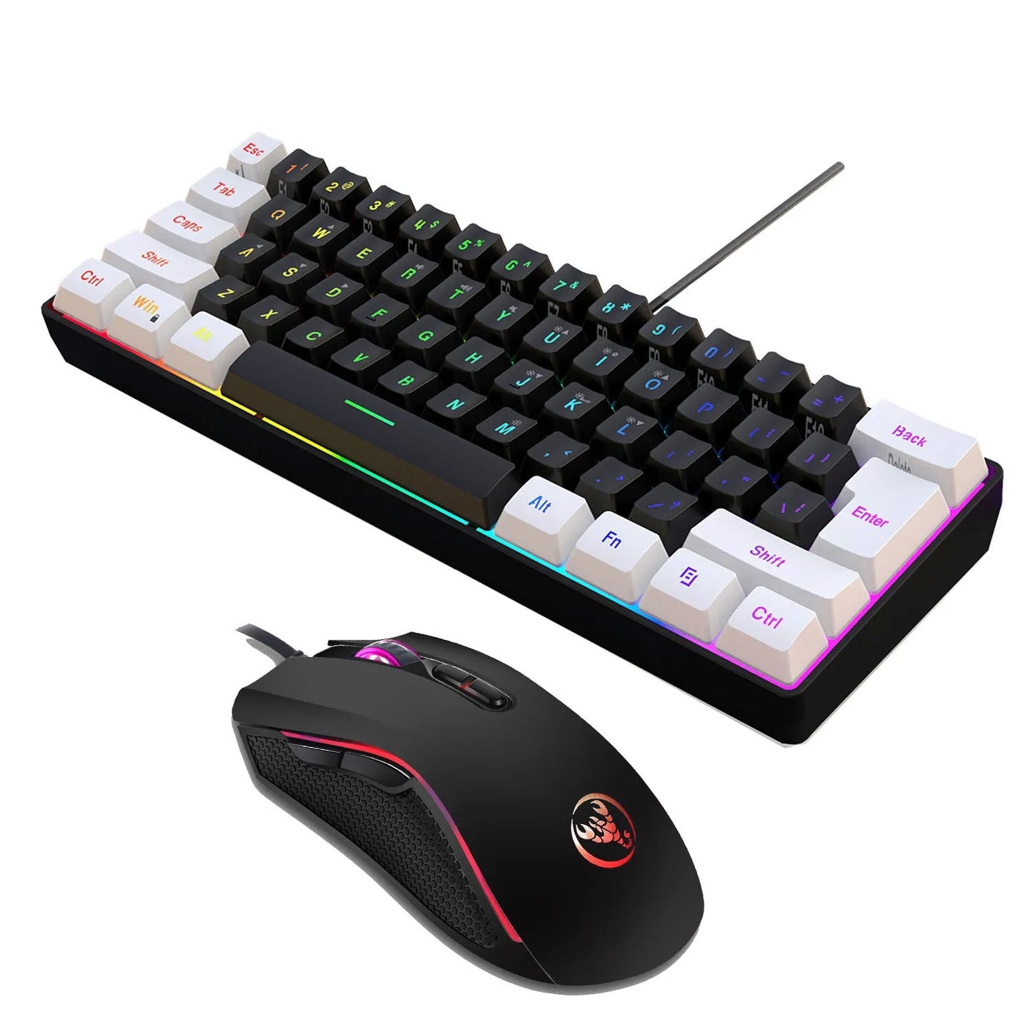 V700WB A869 black and white gaming keyboard and mouse combo with backlight on a desk