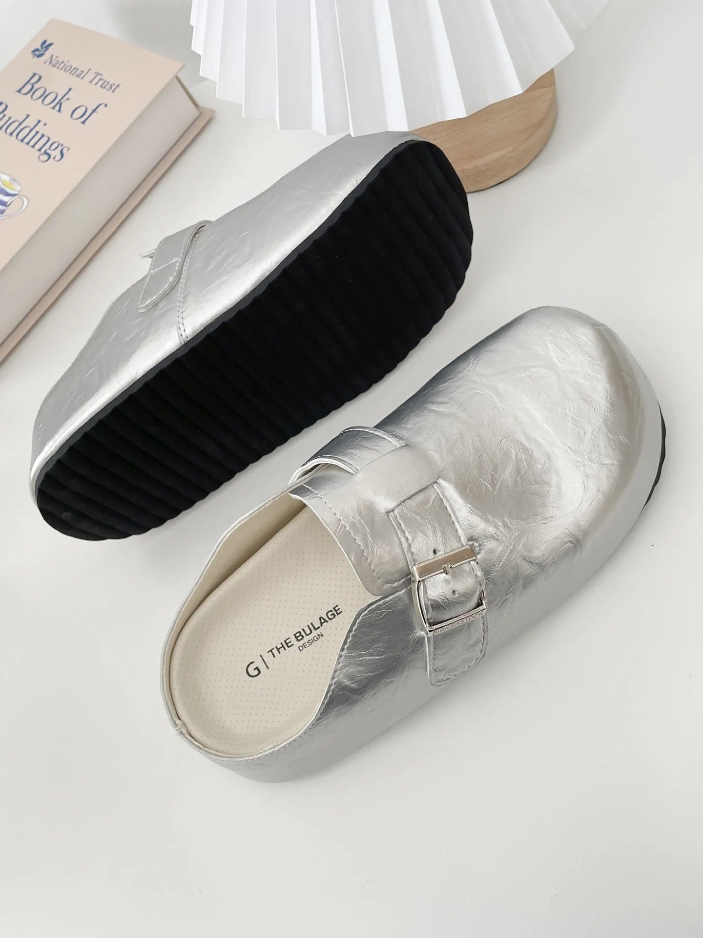 Flat buckle casual sneakers in yellow with round toe and PU upper