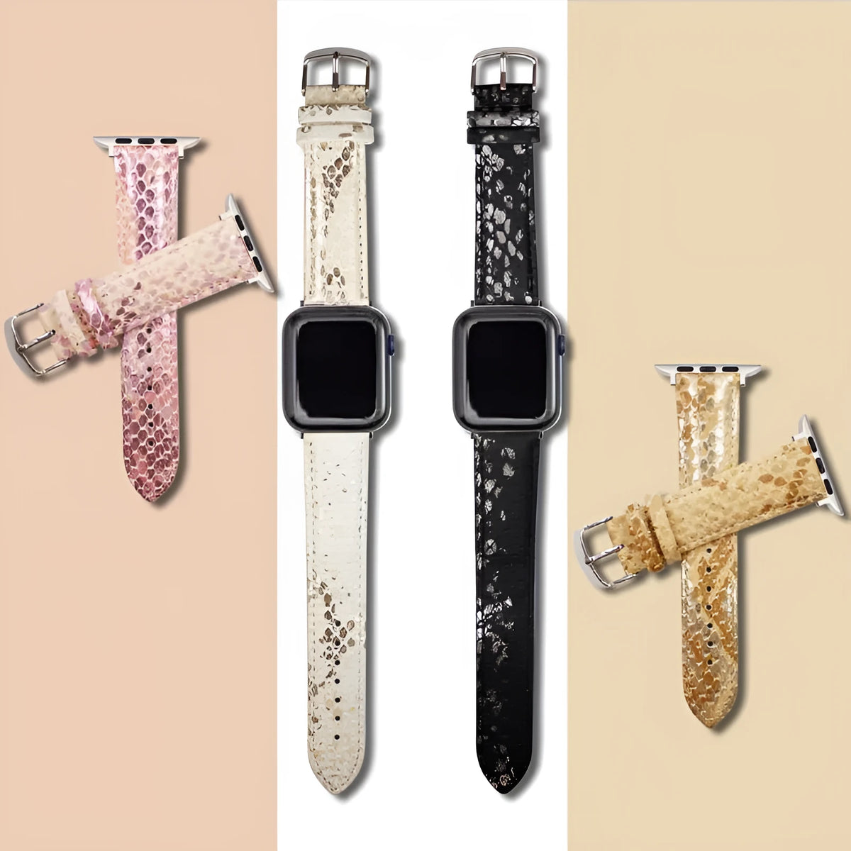 Leopard print PU watch strap compatible with Apple Watch iWatch 3-6 SE in 38mm and 42mm
