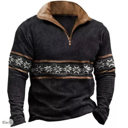 Men's retro striped long sleeve golf polo shirt with zipper decoration detail in bird eye cloth polyester