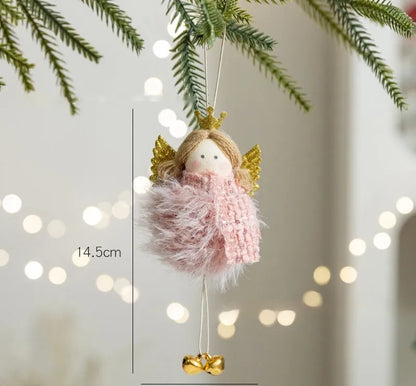Pink plush snowman doll pendant Christmas decoration with hanger