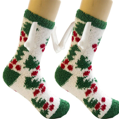 Christmas couple socks with magnetic suction feature for hand holding, in various animal patterns