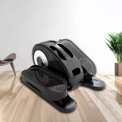 Compact electric elliptical trainer for home use in black, silver, or orange