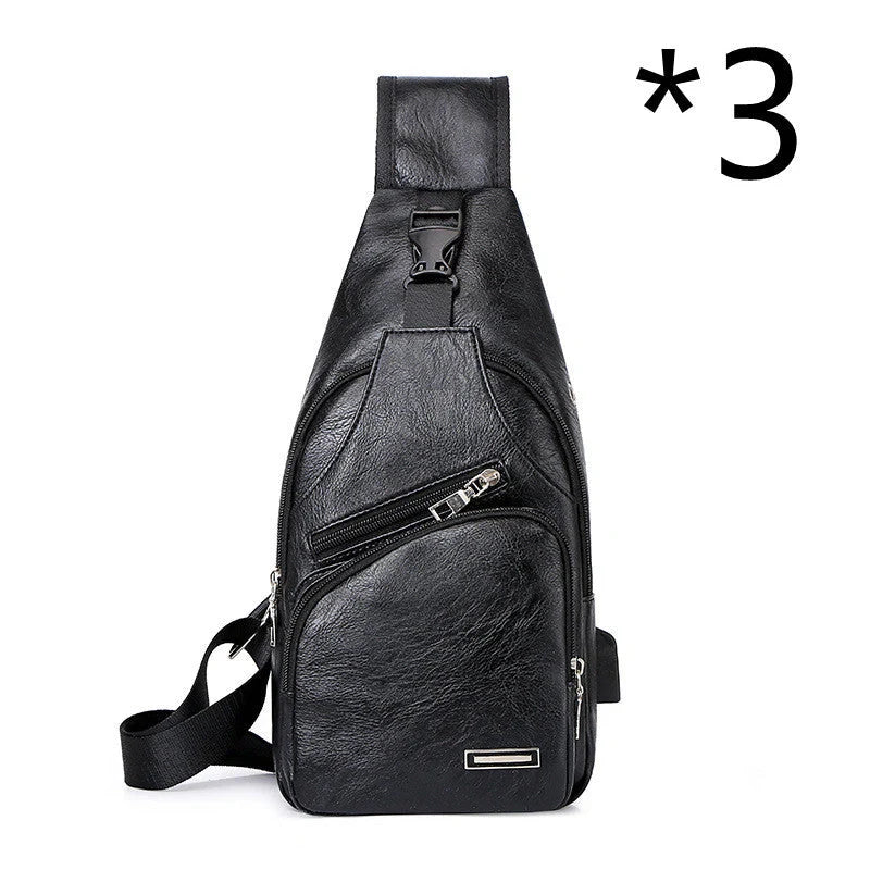 Stylish Men's USB Charging Chest Bag in Black, Coffee, and Light Brown colours