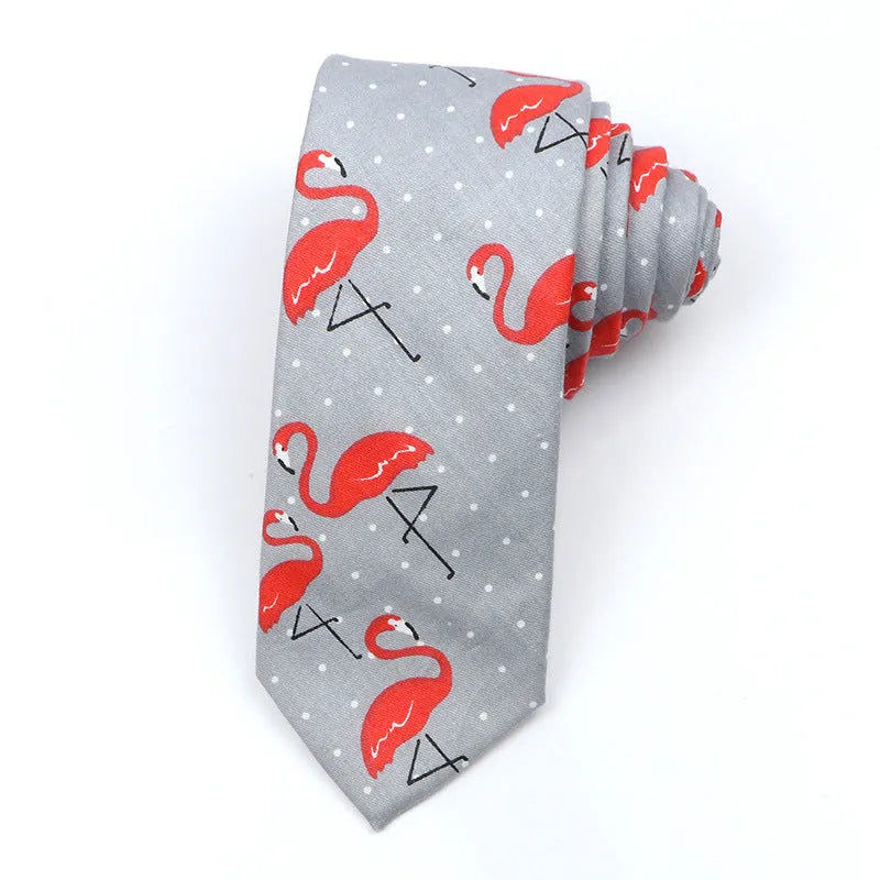 Korean style narrow men's cotton bow tie with a printed cartoon pattern on an adjustable fabric strap.