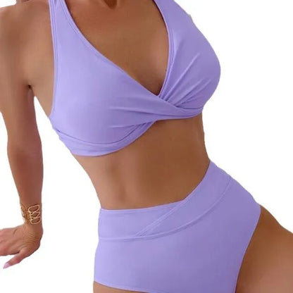Women's high-waisted swimsuit with floral prints in multiple colour options for swimming sports