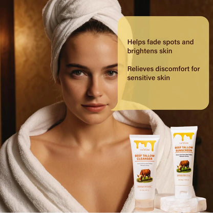 Seven-piece skincare set with facial cleanser, face cream, lipstick, body lotion and facial scrub