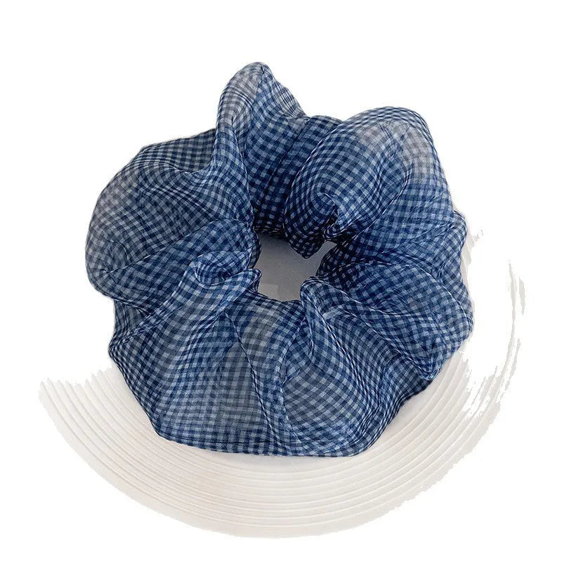 Tibetan blue grid seersucker shark hair clip with matching barrette and hair ring accessories