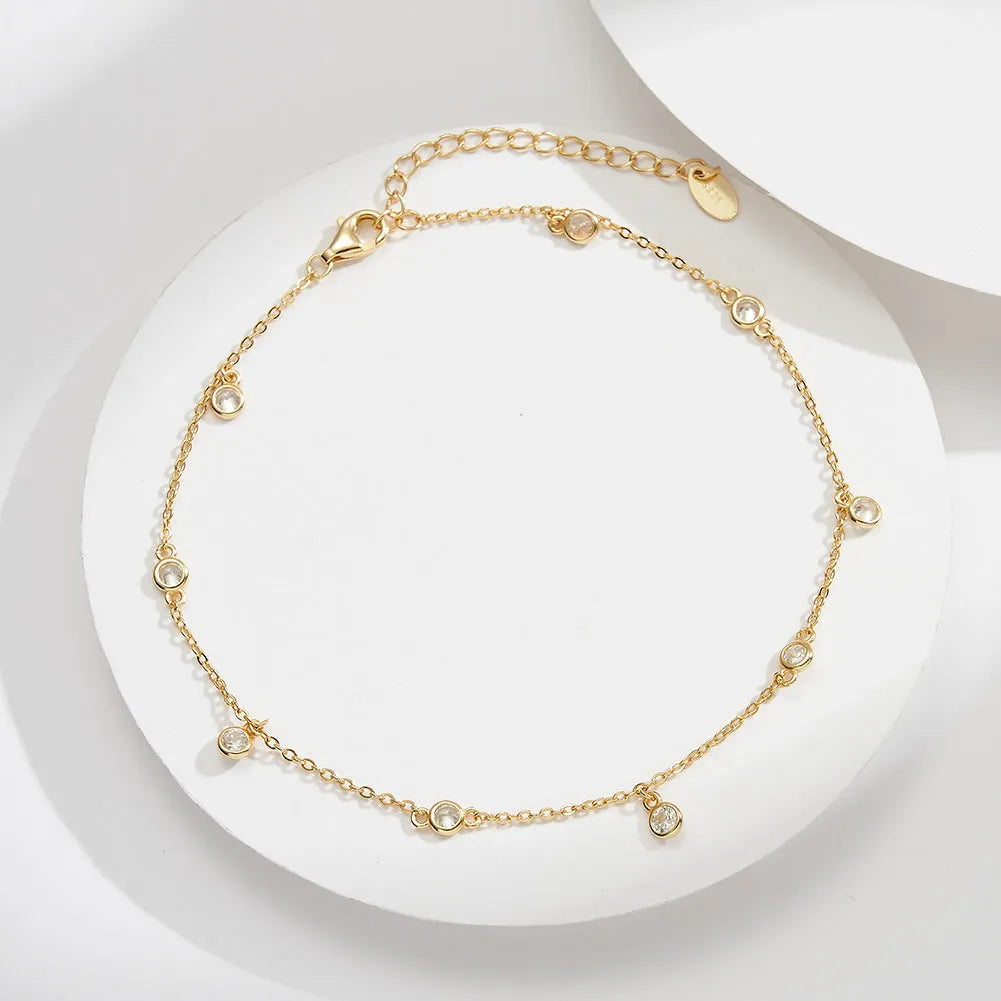 Women's silver anklet with geometric zirconium pendant in gold or platinum finish