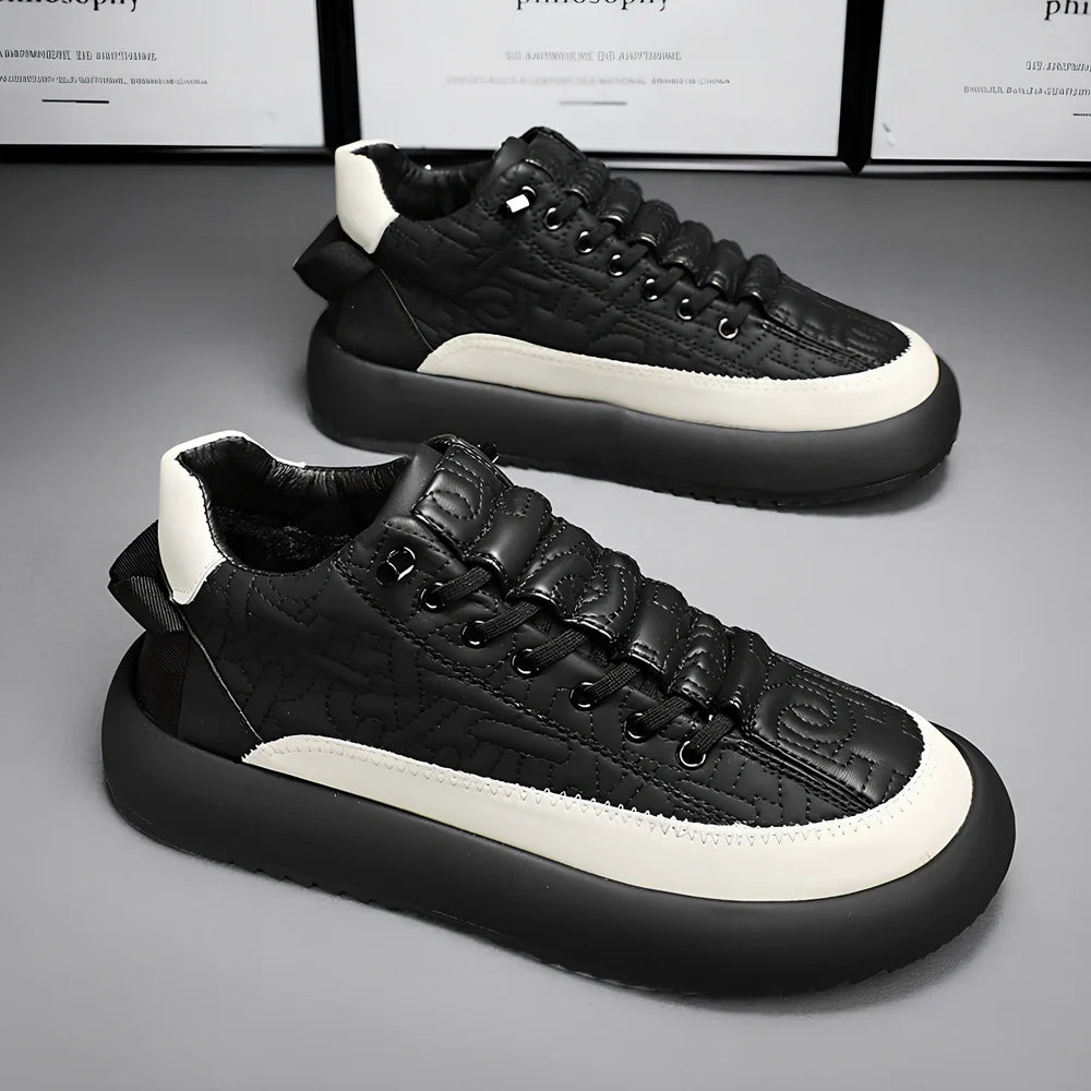 Men's black elastic band sports shoes with 3-5cm thick sole and round toe design