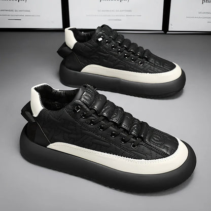 Men's black elastic band sports shoes with 3-5cm thick sole and round toe design
