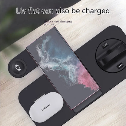 B-21 wireless charging station for mobile phone, smartwatch and headphones in black and white colour options.