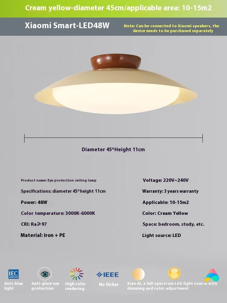 Flying saucer ceiling lamp in cream style with iron shade, available in 25cm or 45cm diameter and six colours