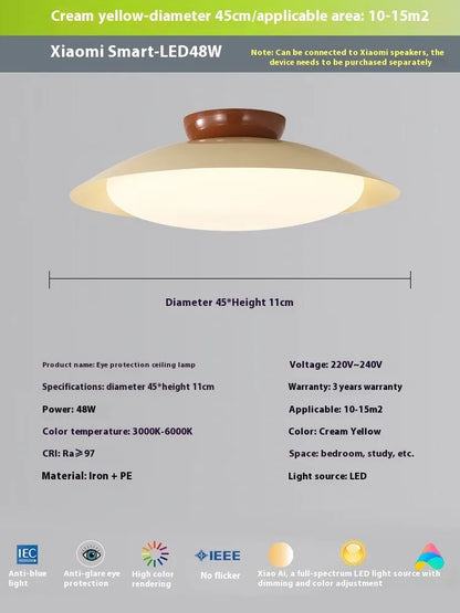 Flying saucer ceiling lamp in cream style with iron shade, available in 25cm or 45cm diameter and six colours