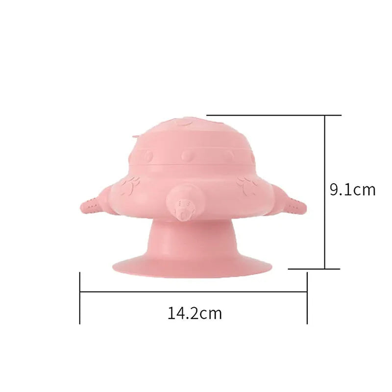 Pet Nursing Bottle with Self-Service Milk Feeder for Puppies and Kittens, 14.2 x 9.1 cm Silicone Bionic Breast Design Milk Bowl with Flat Anti-Tip Base and 4 Pacifiers for Multi-Pet Families, Available in Pink, Blue, Grey and Green