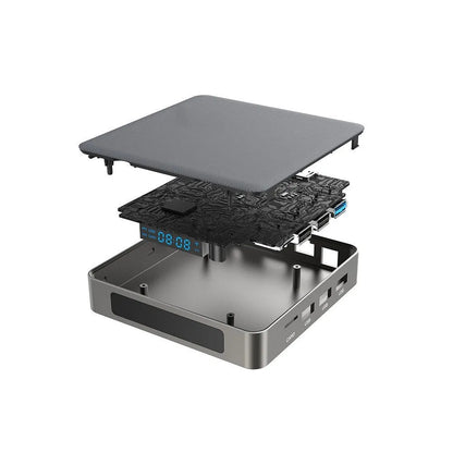 Android TV set-top box with remote control, supporting 8K resolution and Bluetooth.