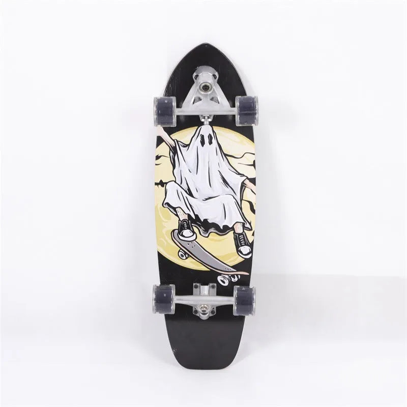 White 31-inch maple street scooter skateboard with kicktail on a plain background.