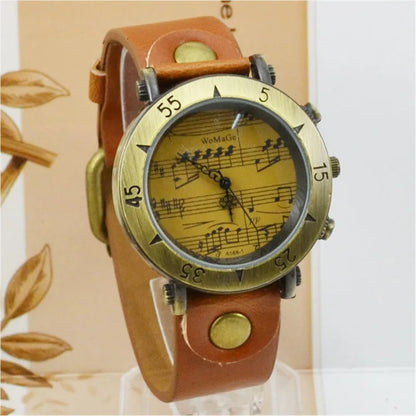 Men's fashion watch with music note symbol on dial, shown in multiple colour options.