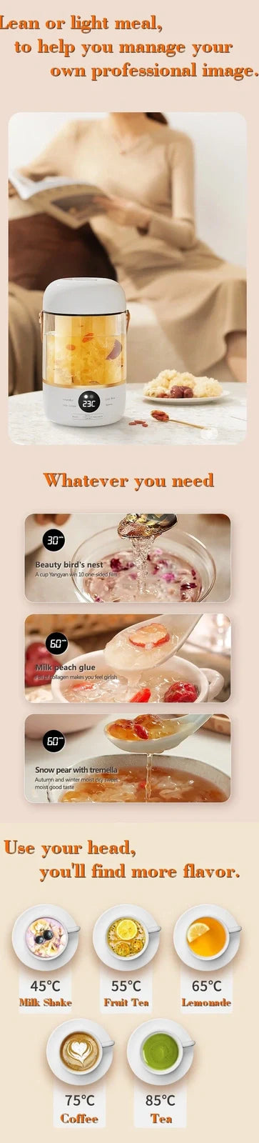 Smart electric stew cooker with transparent visual version showing Gao Peng glass inner liner