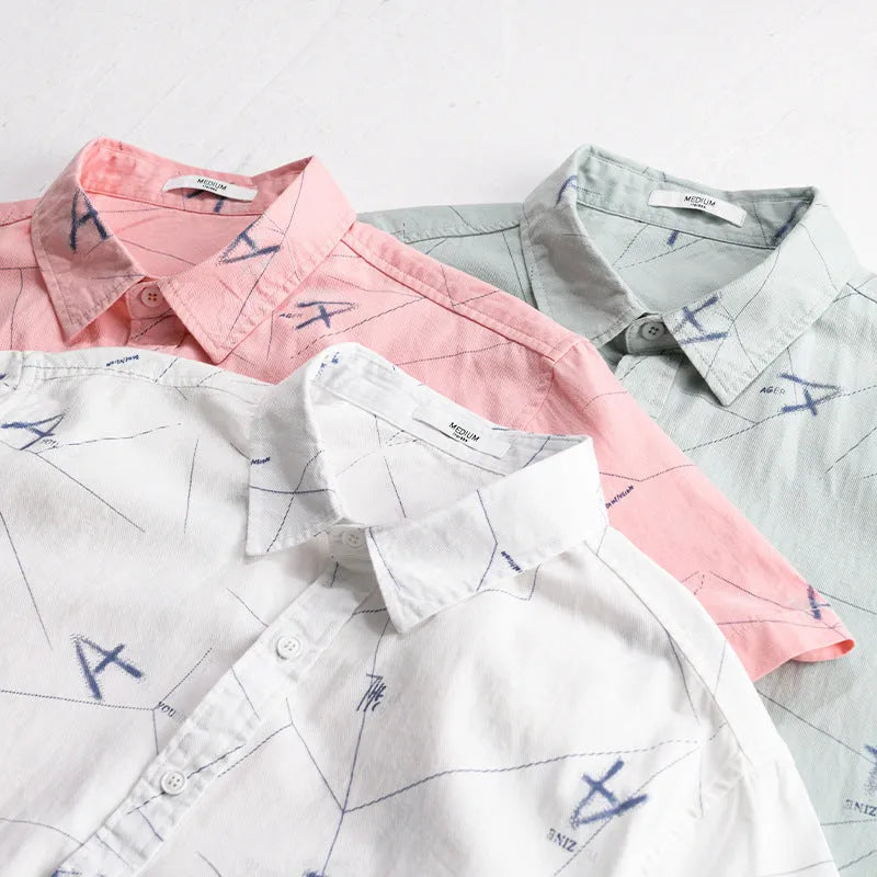 Pure cotton short sleeve cardigan shirt with simple letter print design in light green