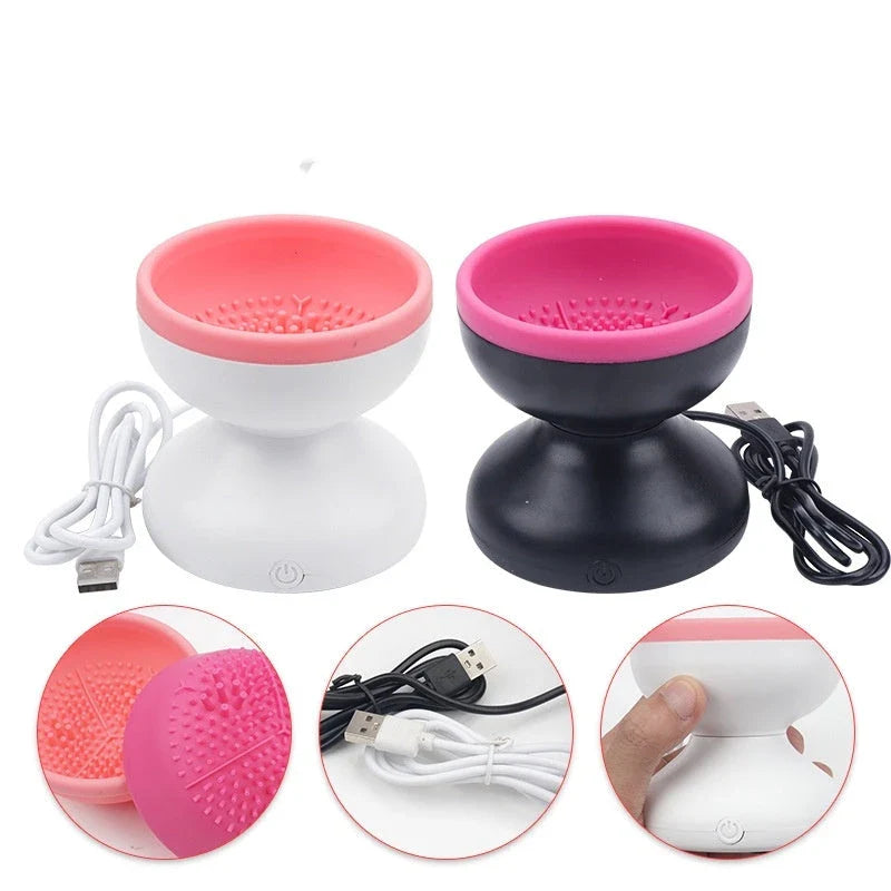 Electric makeup brush cleaner with silicone container and automatic cleaning capabilities for all brush sizes