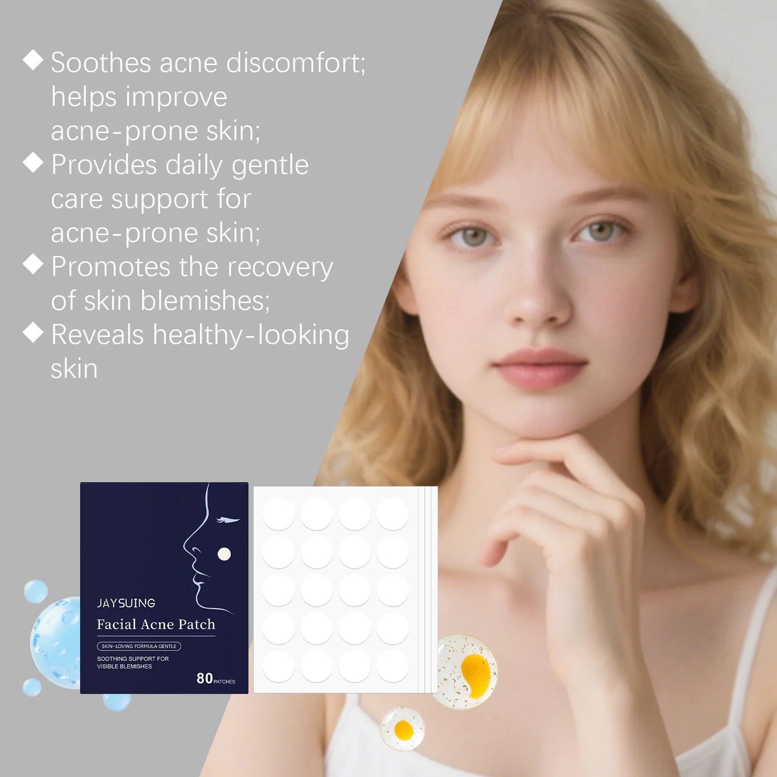 Transparent hydrocolloid acne patches in pack of 80 for facial spot treatment