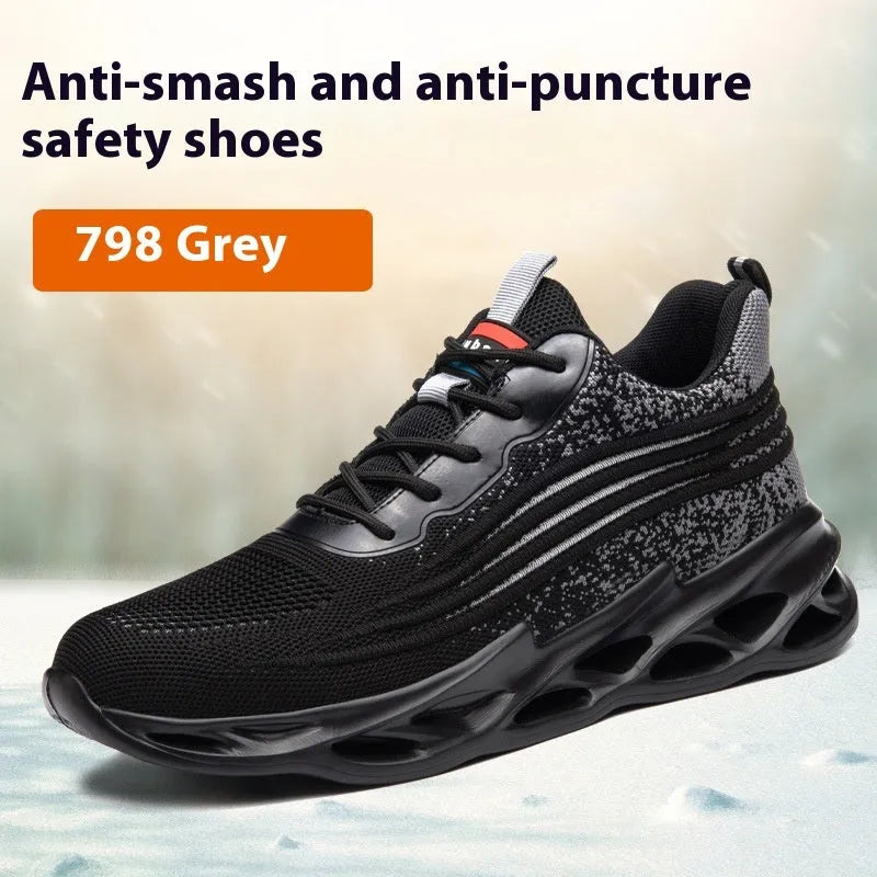 Brown leather labour protection safety shoe with rubber sole, shown on a white background.