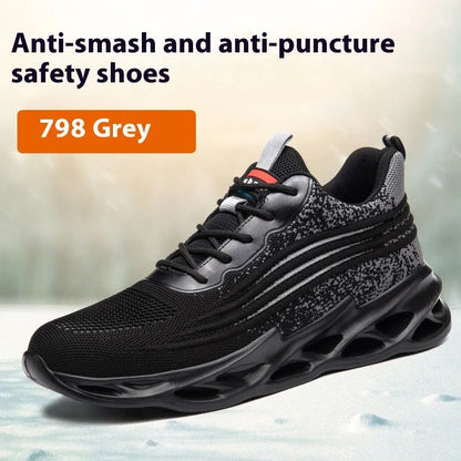 Brown leather labour protection safety shoe with rubber sole, shown on a white background.